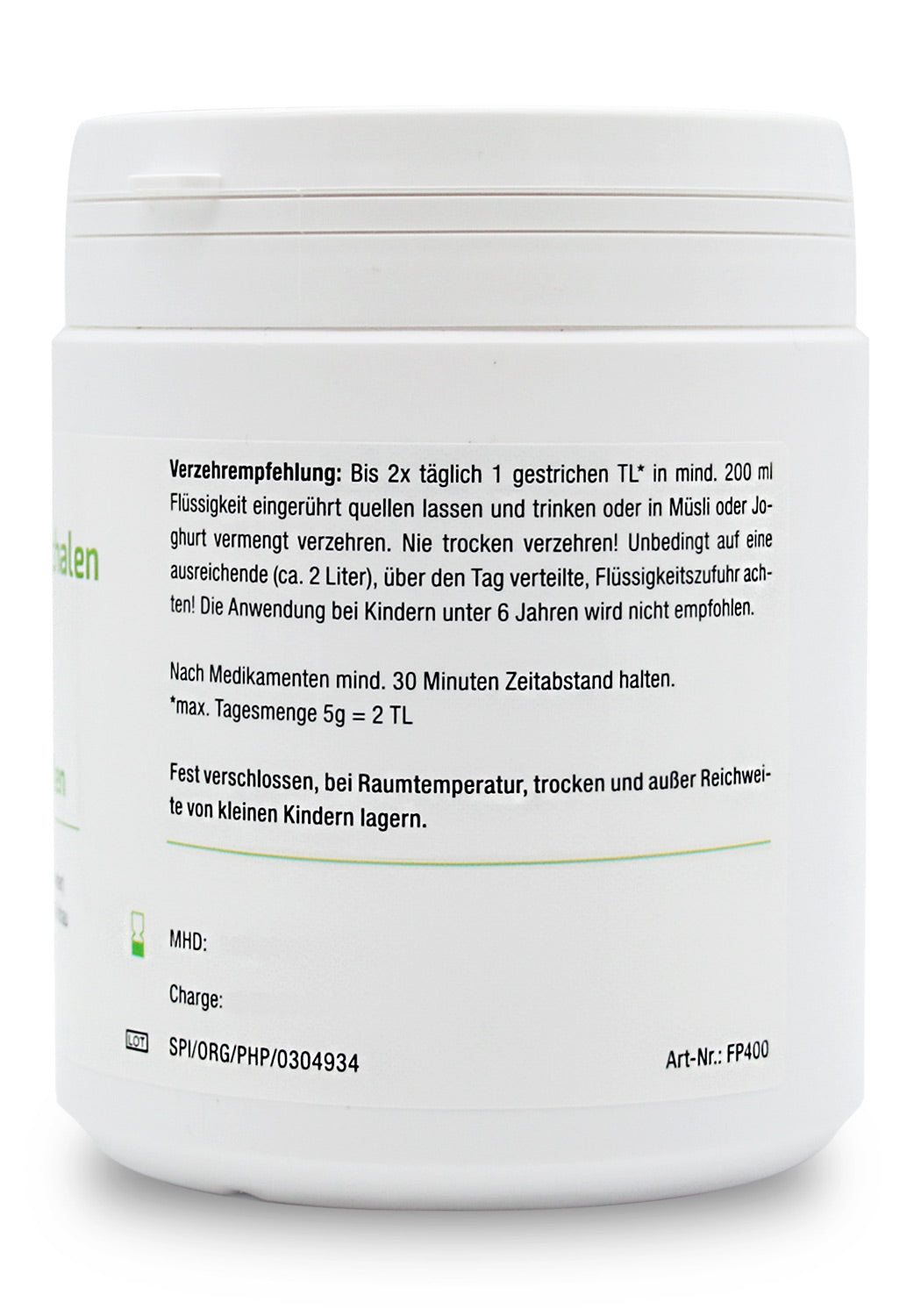 Psillio Biológico indio 400 gr. en polvo fino (Psyllium), DE-ÖKO-070