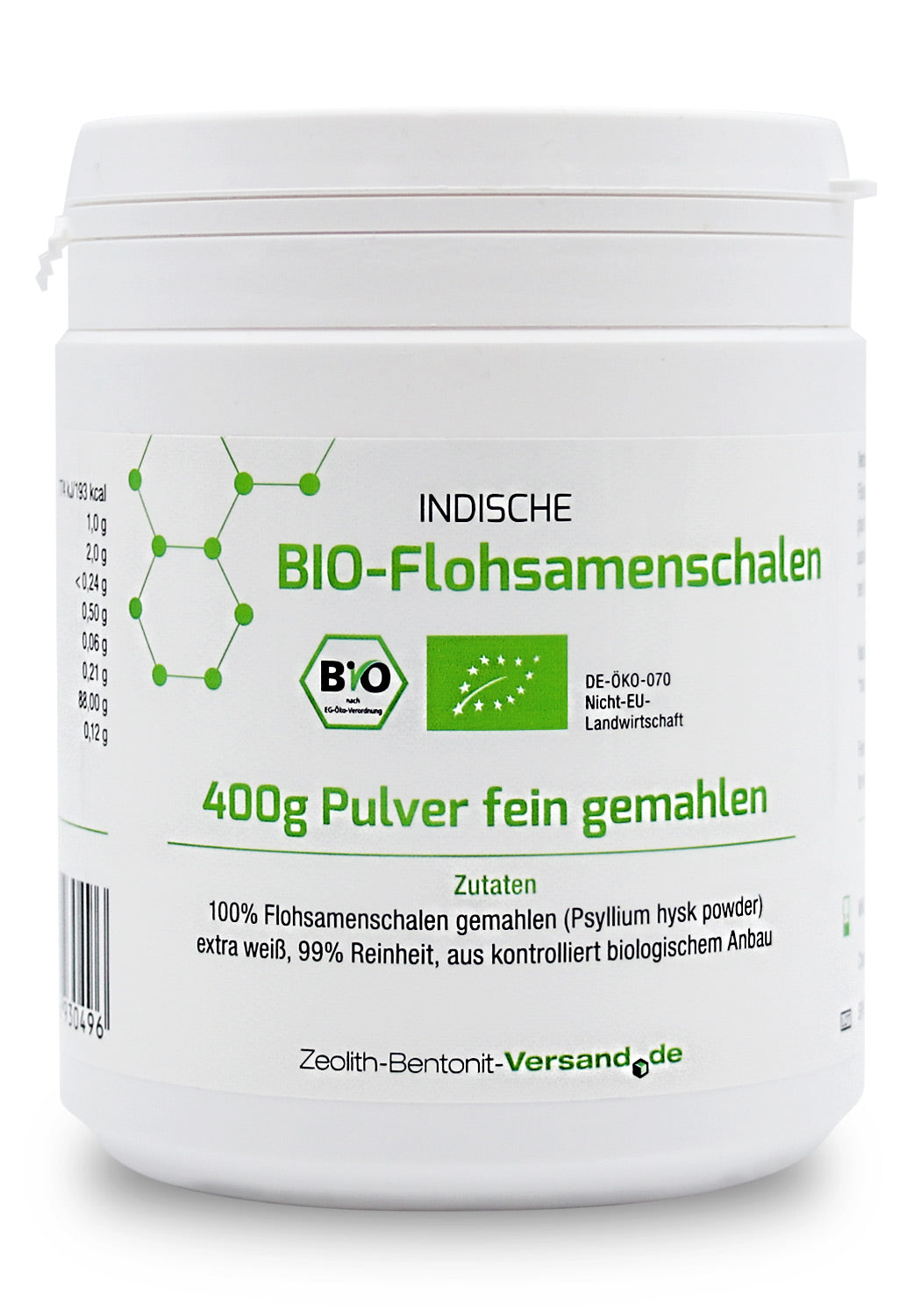 Psillio Biológico indio 400 gr. en polvo fino (Psyllium), DE-ÖKO-070