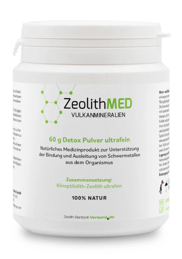 ZeolithMED polvo detox ultrafino 60g, producto sanitario con certificado CE