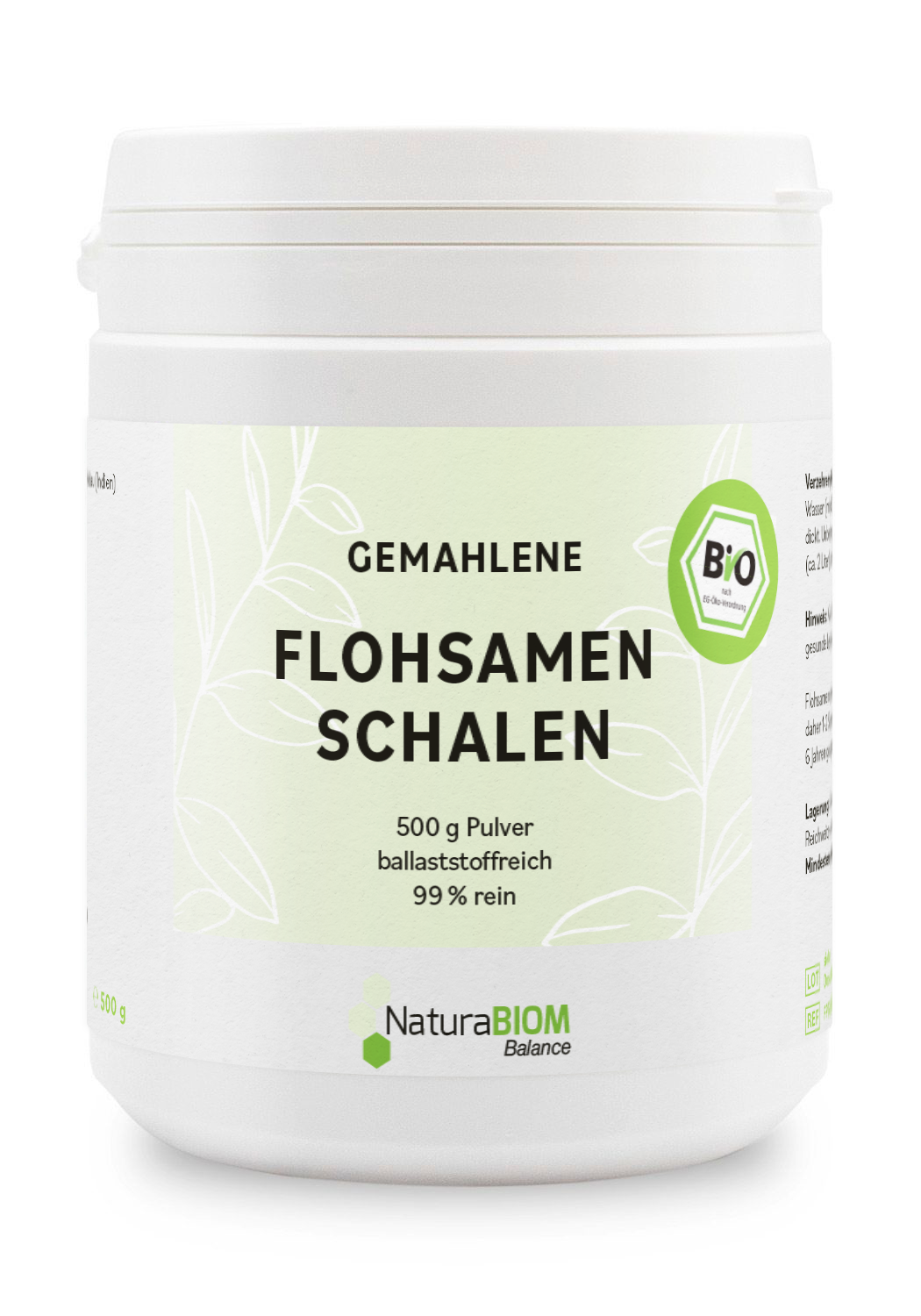 NaturaBiom_FlohsamenschalenPulver_500g_Dose_Ansicht_vorn