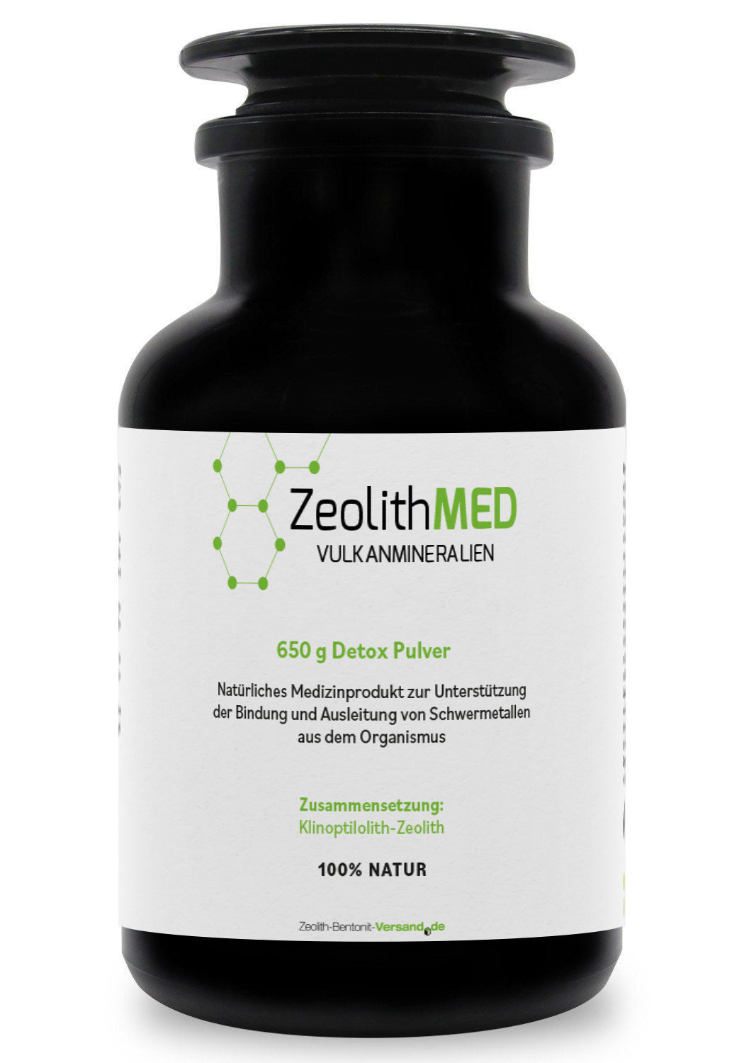 ZeolithMED detox powder 650g in a Miron violet glass, medical device with CE certificate