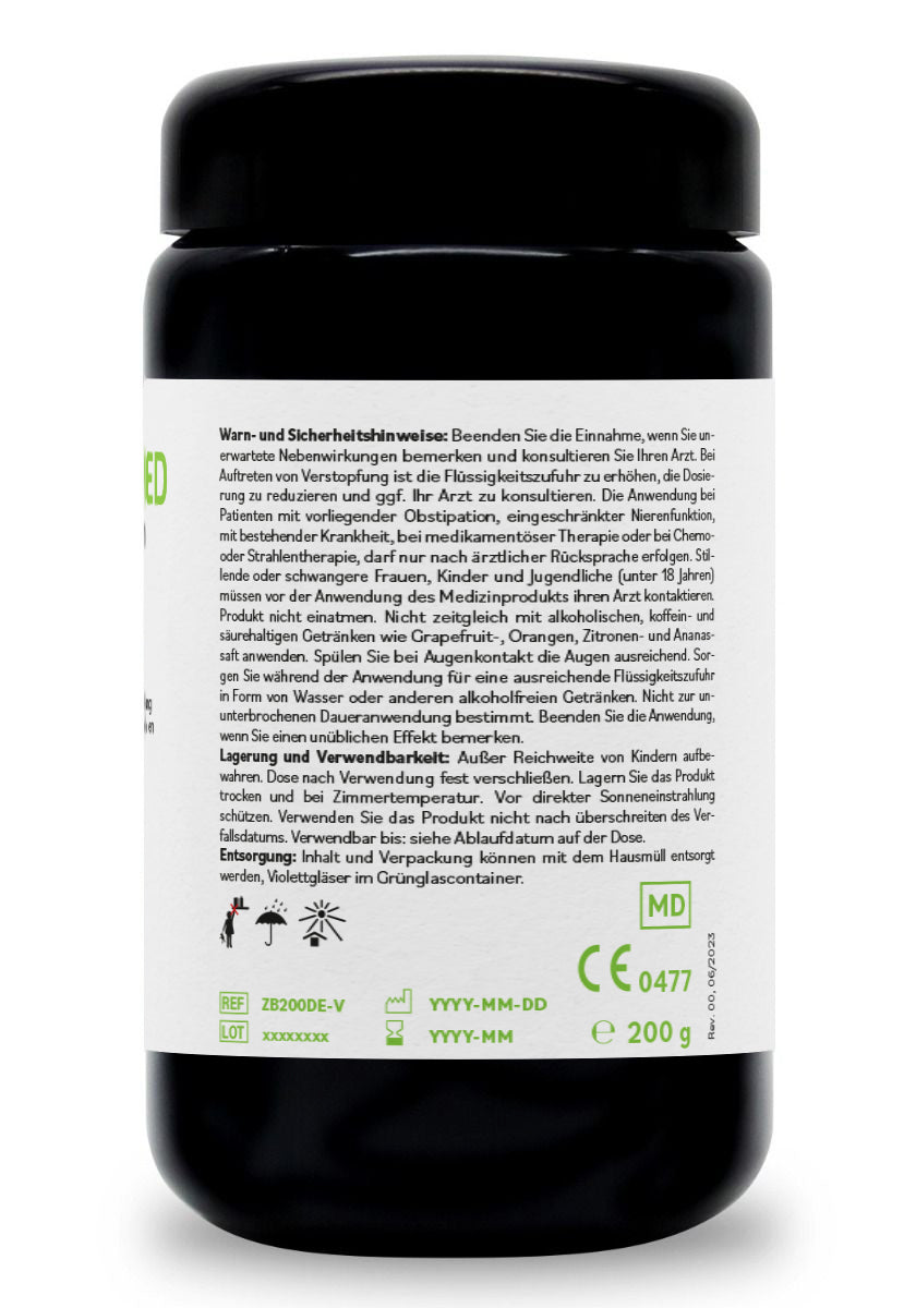ZeoBentMED detox powder 200g in a Miron violet glass, medical device with CE certificate