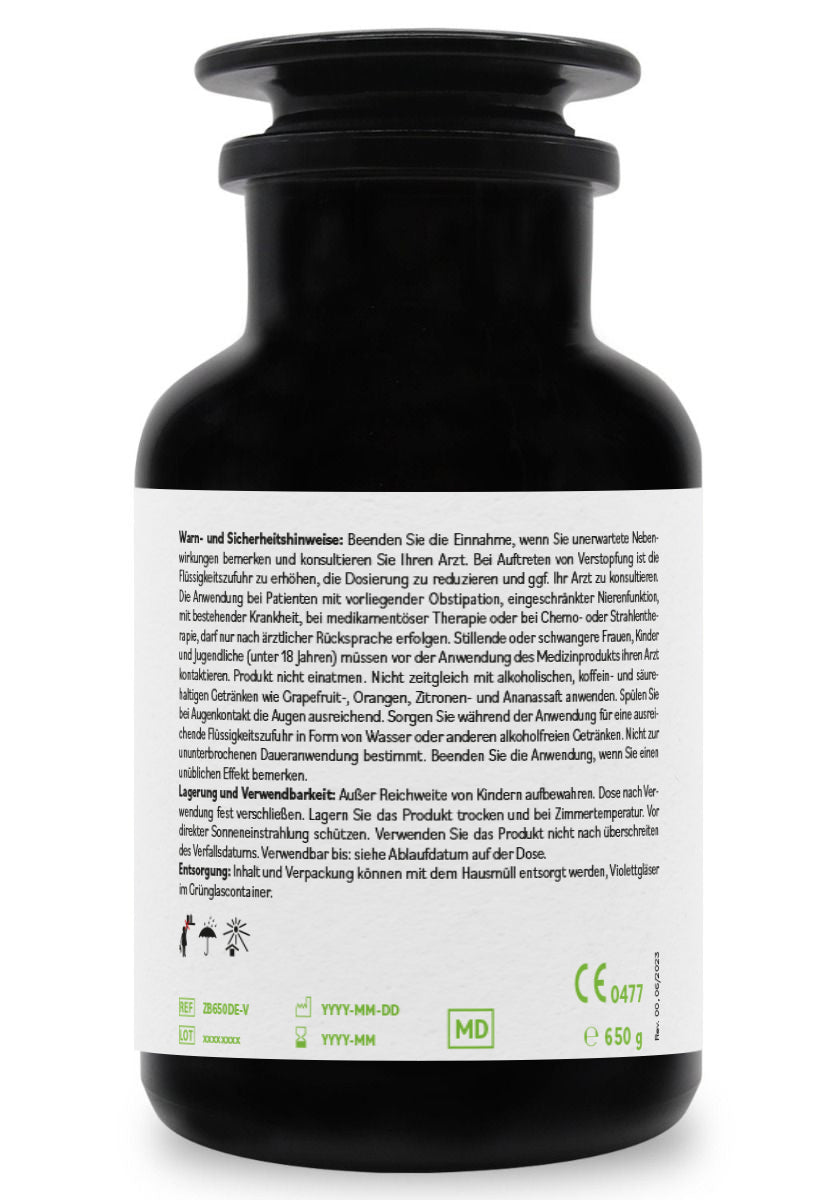 ZeoBentMED Detox-Pulver 650g im Miron Violettglas, Medizinprodukt mit CE-Zertifikat