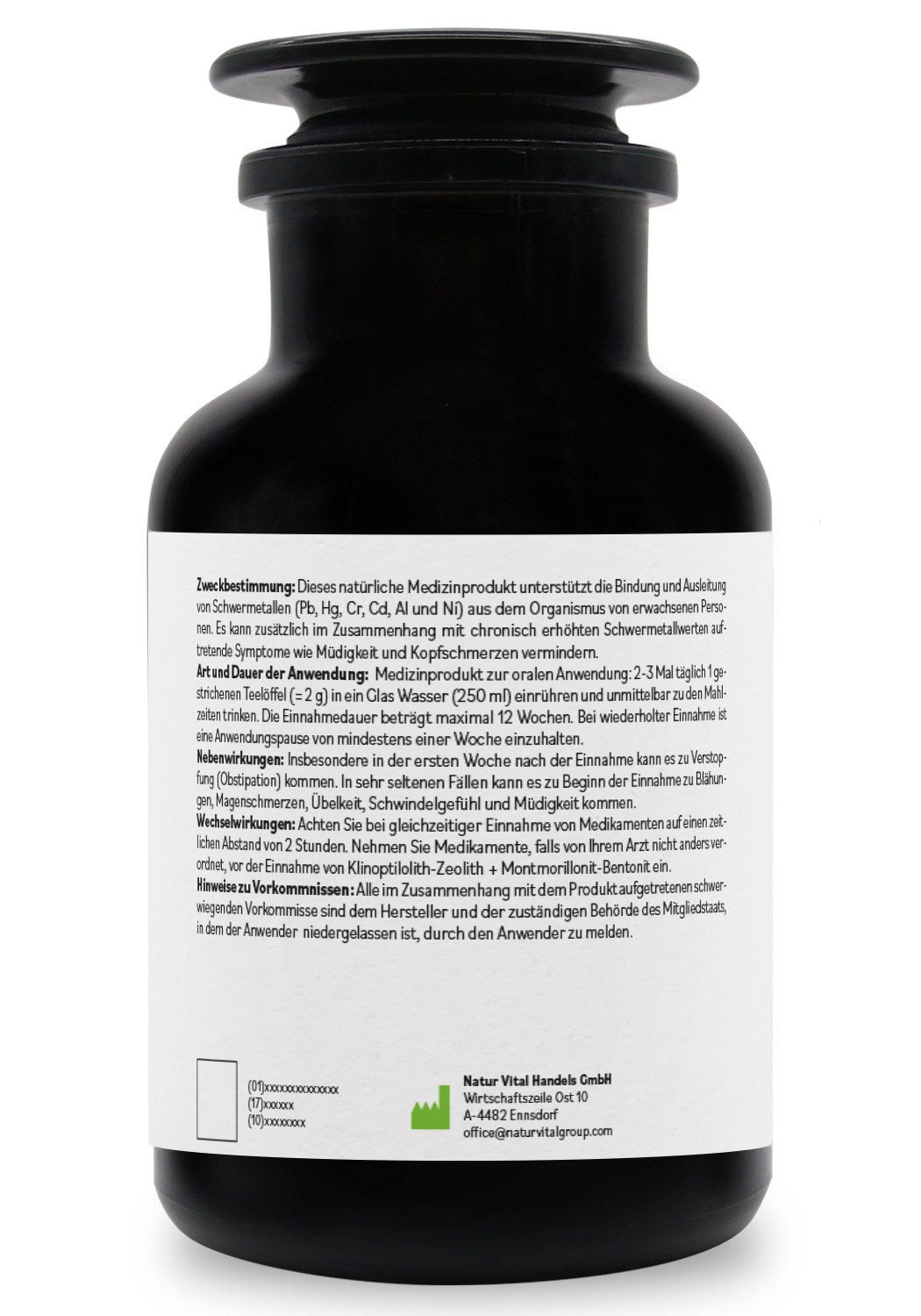 ZeoBentMED Detox-Pulver 650g im Miron Violettglas, Medizinprodukt mit CE-Zertifikat