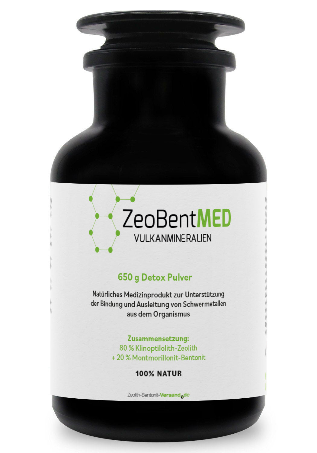 ZeoBentMED Detox-Pulver 650g im Miron Violettglas, Medizinprodukt mit CE-Zertifikat