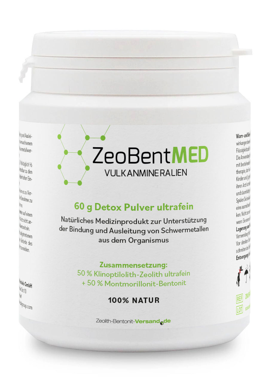 ZeoBentMED polvere detox ultrafine 60g, dispositivo medico con certificato CE