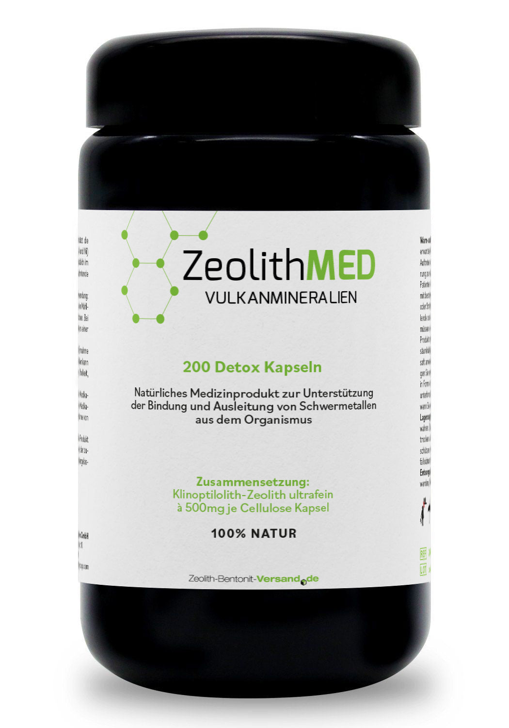 ZeolithMED 200 detox capsules in Miron violet glass, medical device with CE certificate