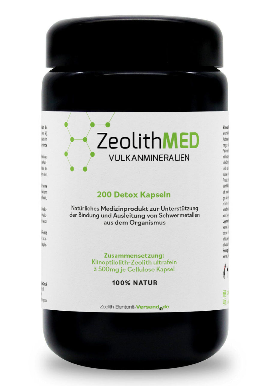 ZeolithMED 200 cápsulas de desintoxicación en vidrio de Miron violeta, producto sanitario con certificado CE