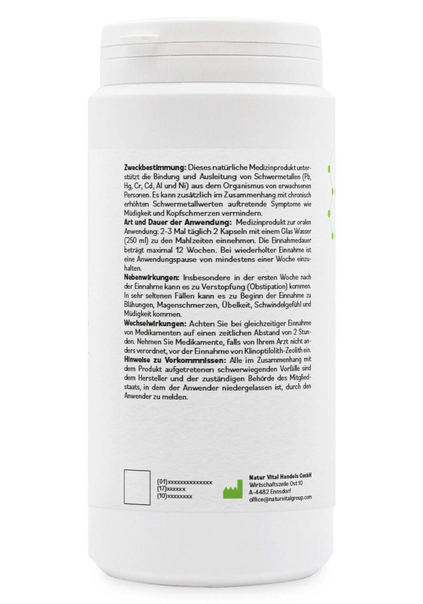 ZeolithMED 200 cápsulas de desintoxicación, producto sanitario con certificado CE