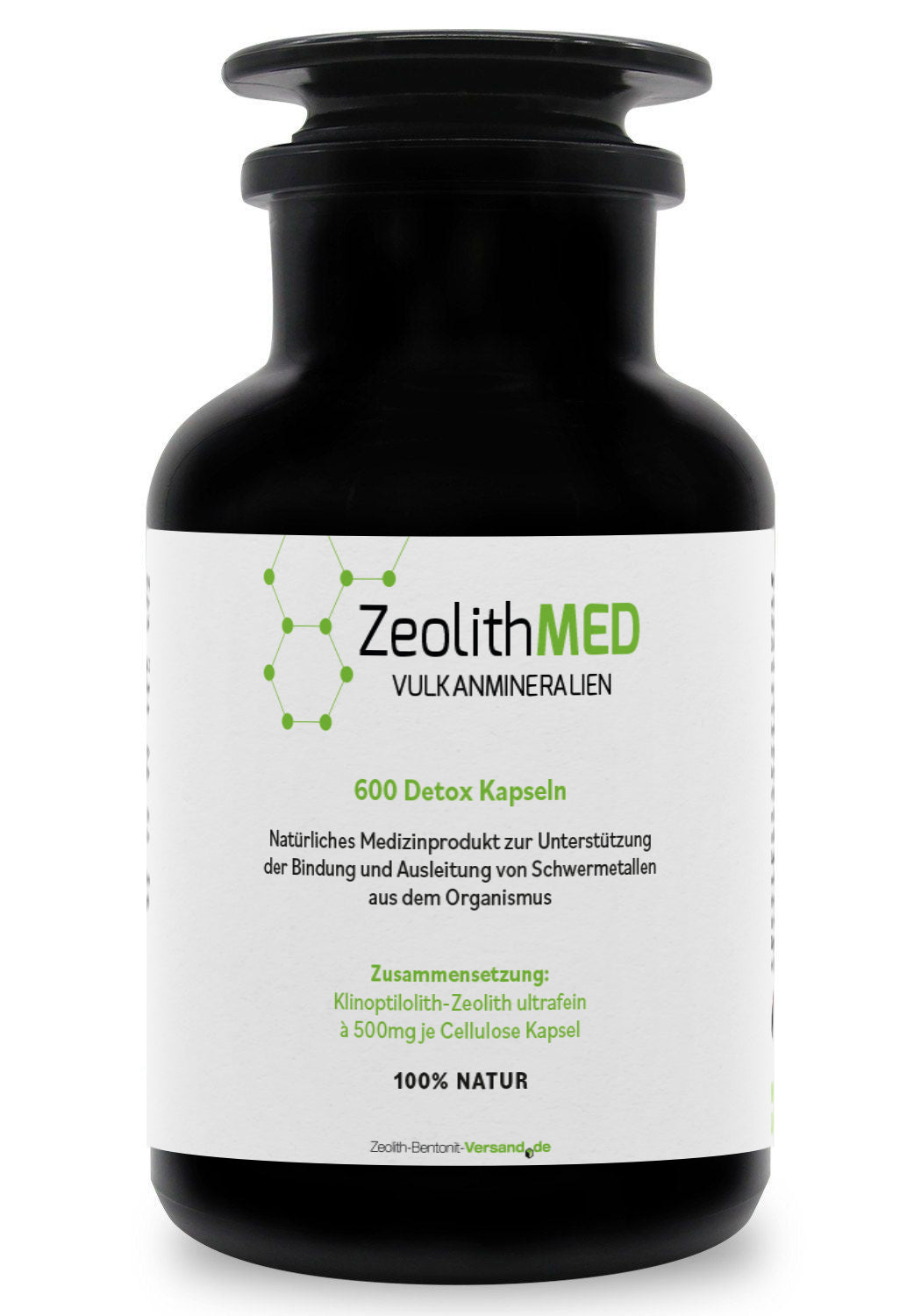 ZeolithMED 600 detox capsules in Miron violet glass, medical device with CE certificate