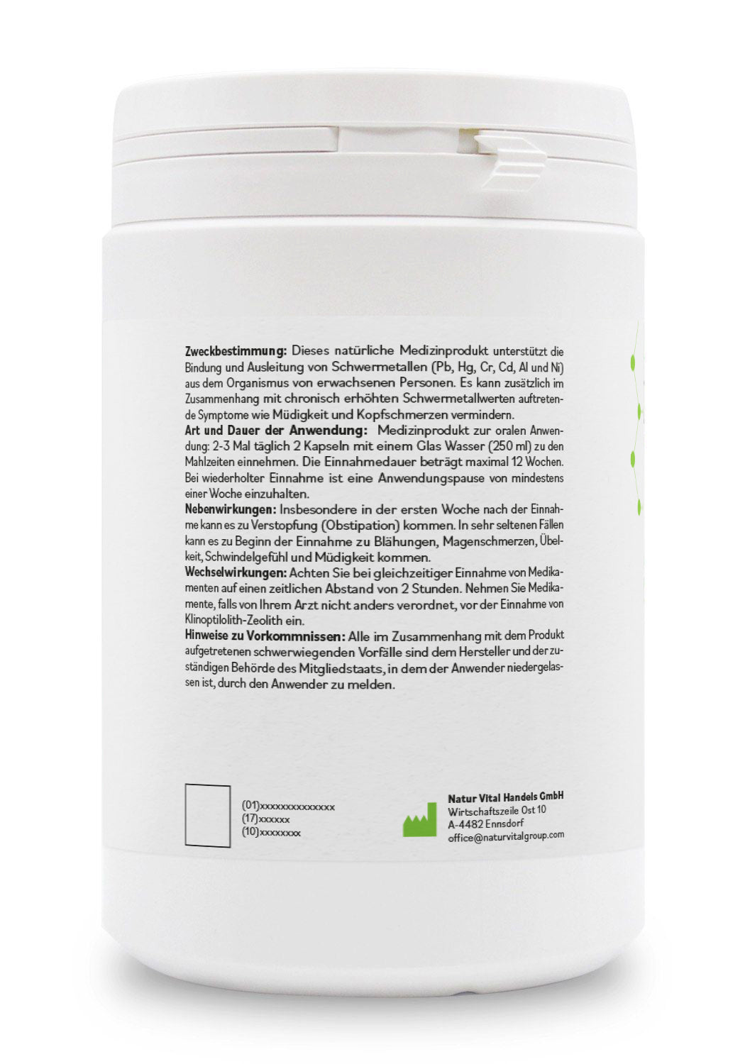 ZeolithMED 600 cápsulas de desintoxicación, producto sanitario con certificado CE