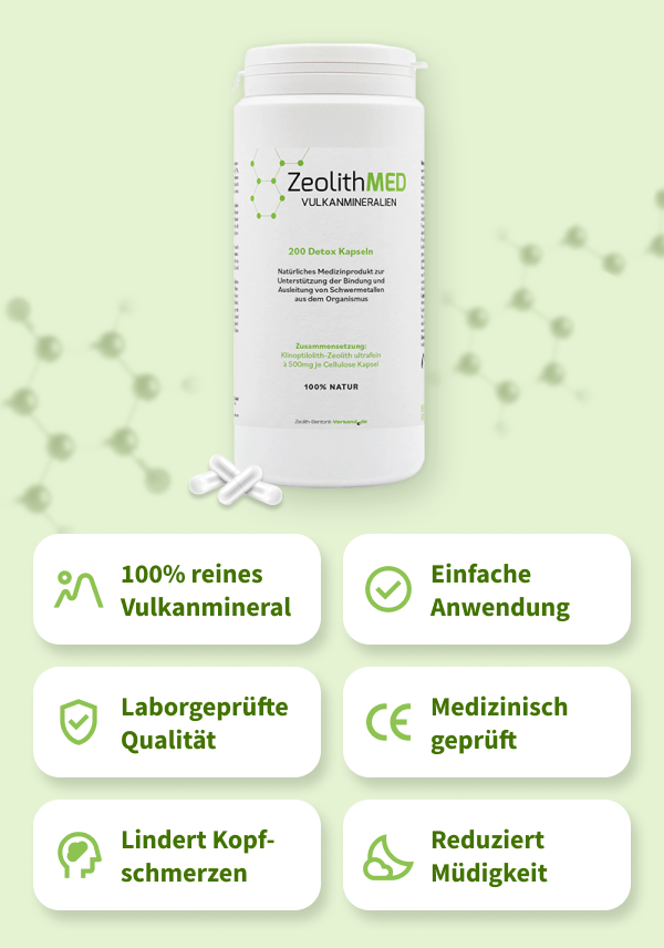 ZeolithMED 200 cápsulas de desintoxicación, producto sanitario con certificado CE