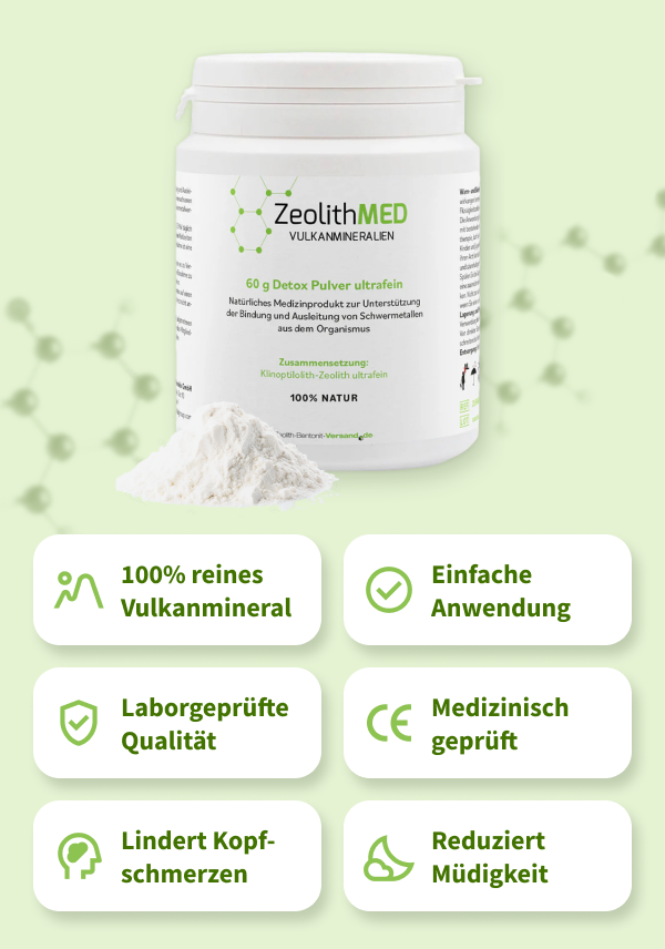 ZeolithMED polvo detox ultrafino 60g, producto sanitario con certificado CE