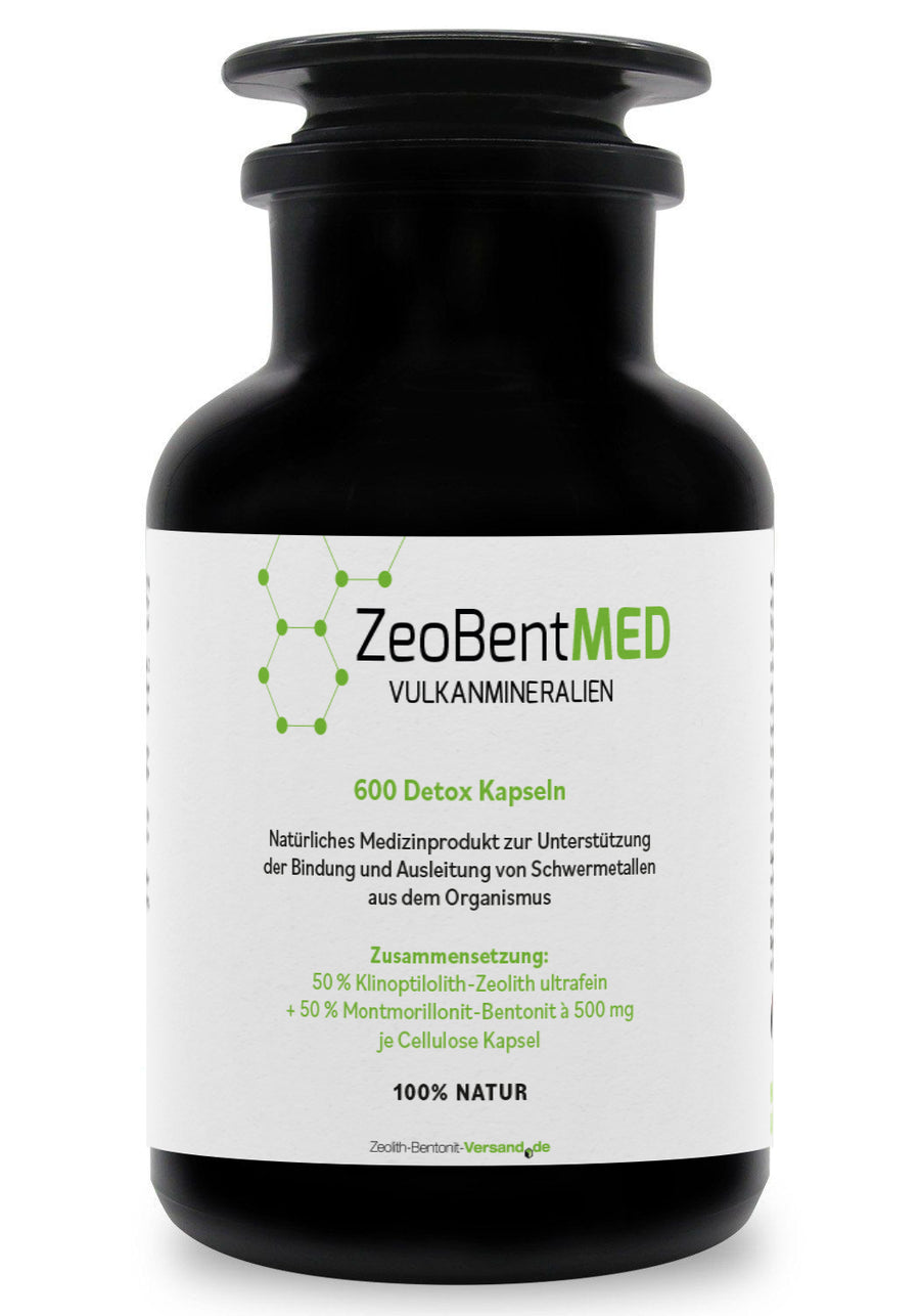 ZeoBentMED 600 capsule detox in Vetro violetto Miron, dispositivo medico con certificato CE