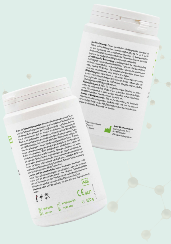 ZeoBentMED polvo detox ultrafino 120g, producto sanitario con certificado CE