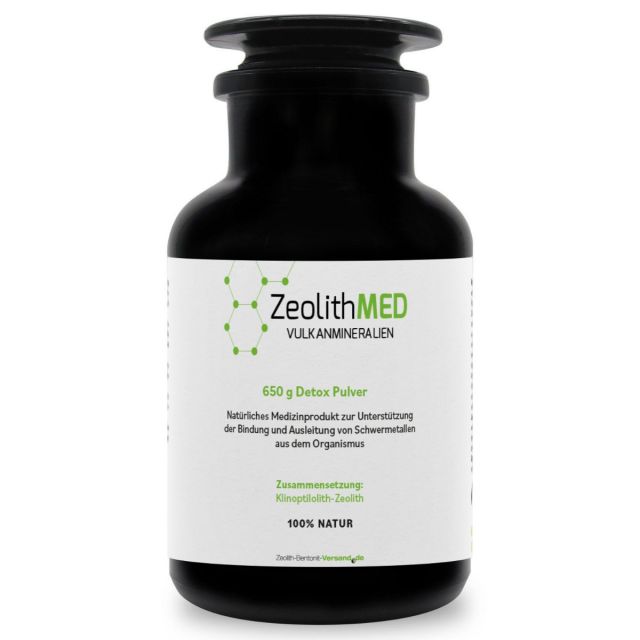 ZeolithMED detox powder 650g in a Miron violet glass, medical device with CE certificate