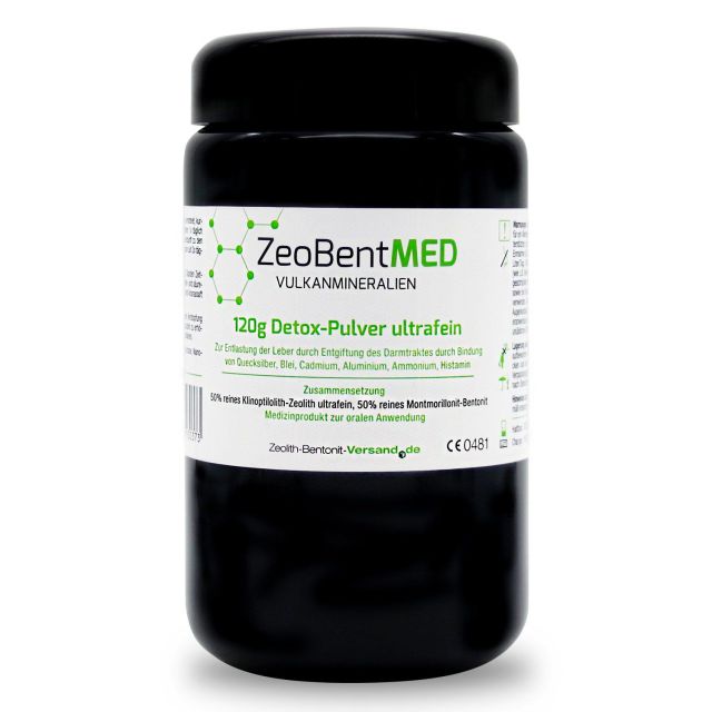 ZeoBentMED detox ultrafine powder 120g in violet glass, Medical device