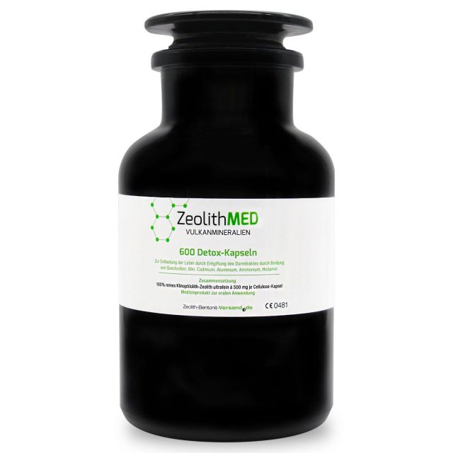 Zeolite MED 600 detox capsules in Miron violet glass, Medical device